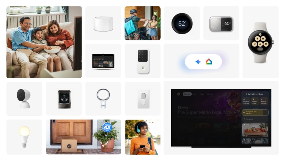 Varios dspositivos de Google home con Gemini.