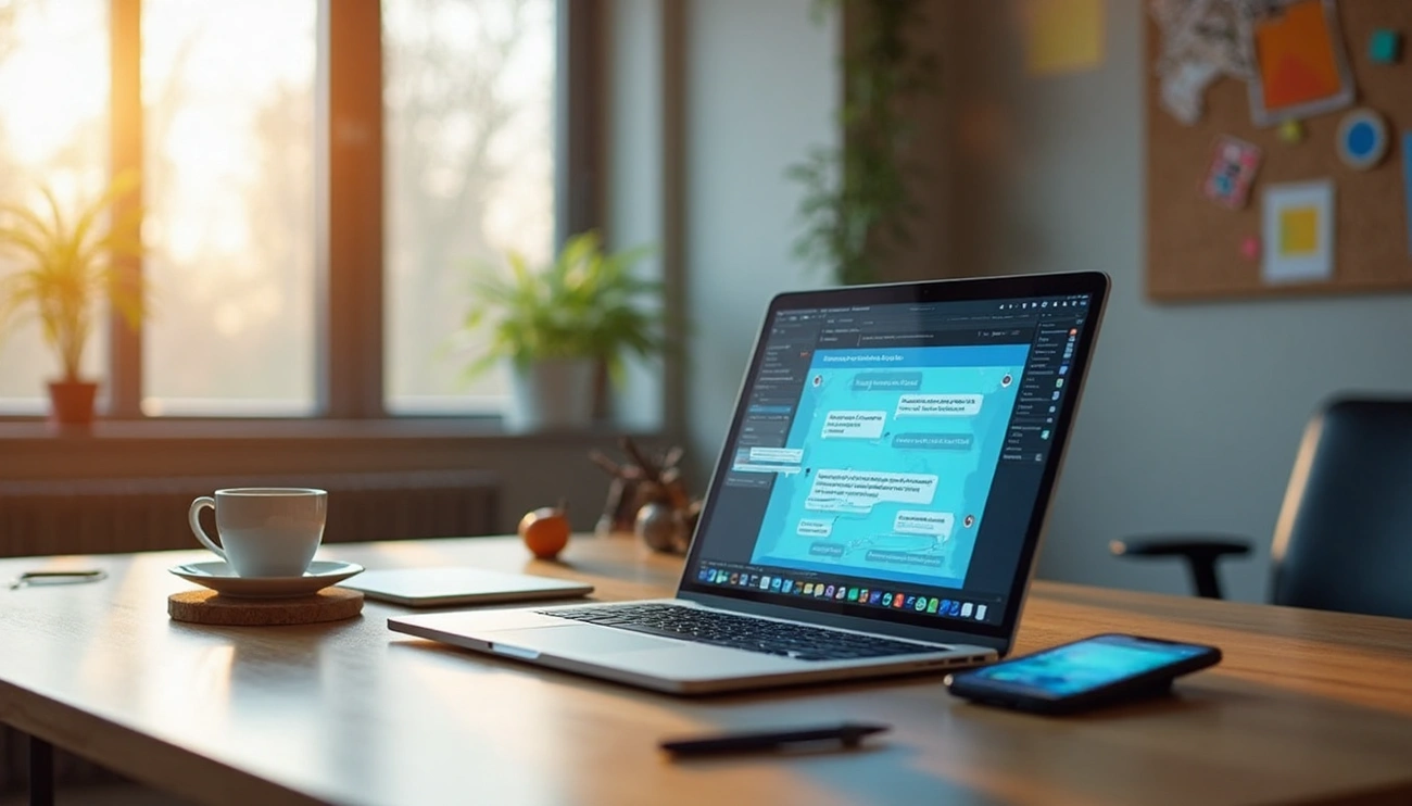 Laptop sobre un escritorio con prompts para chatgpt.